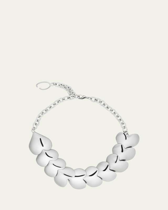 Smooth Hearts Oversized Necklace, Silver